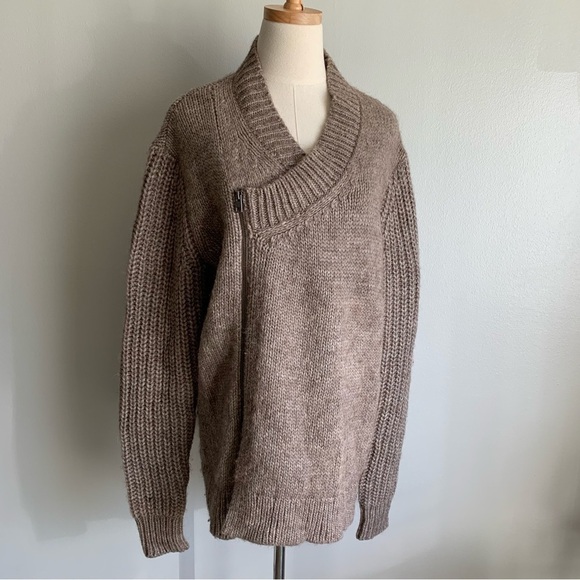 All Saints alpaca wool zip front wrap chunky knit cardigan beige size small - Picture 2 of 8